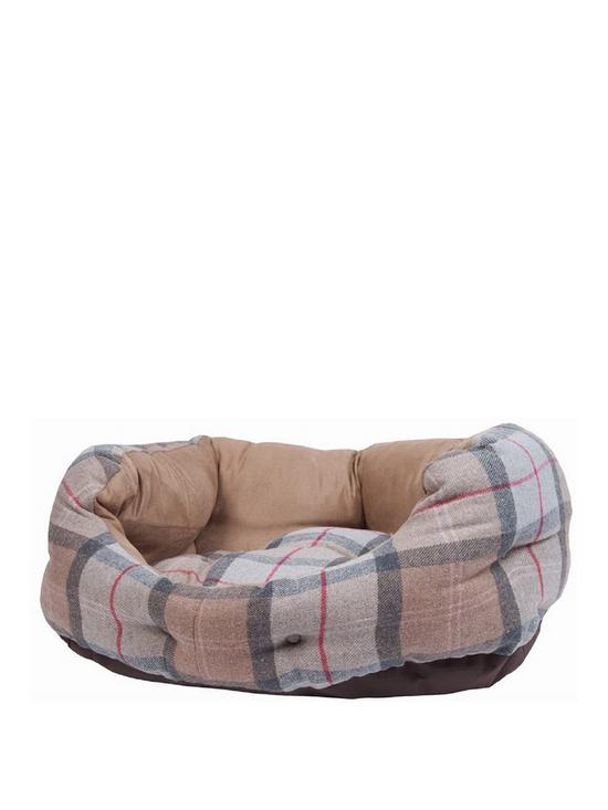 front image of barbour-petsnbsppink-tartan-luxury-dog-bed