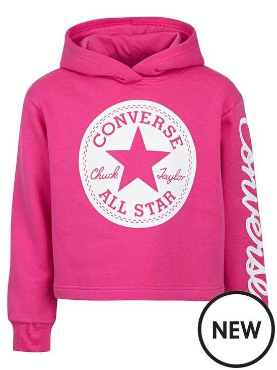 front image of converse-younger-chuck-patch-cropped-overheadnbsphoodie-pink