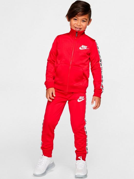 front image of nike-younger-boys-block-taping-tricot-set-red