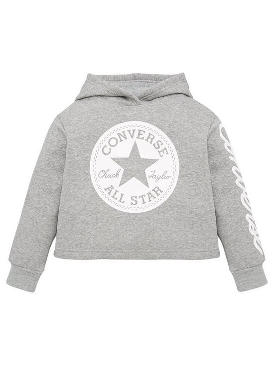 front image of converse-younger-girls-chuck-patch-cropped-hoodie-grey