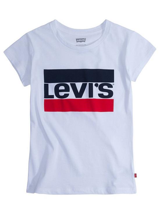 front image of levis-girls-short-sleeve-sportswear-logo-t-shirt-white