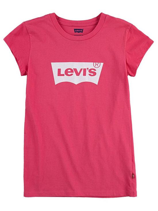 front image of levis-girls-short-sleeve-batwing-t-shirt-pink