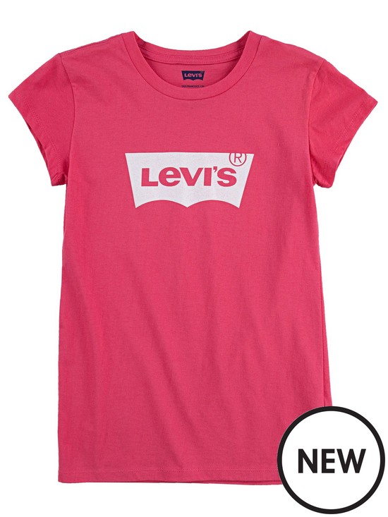 front image of levis-girls-short-sleeve-batwing-t-shirt-pink