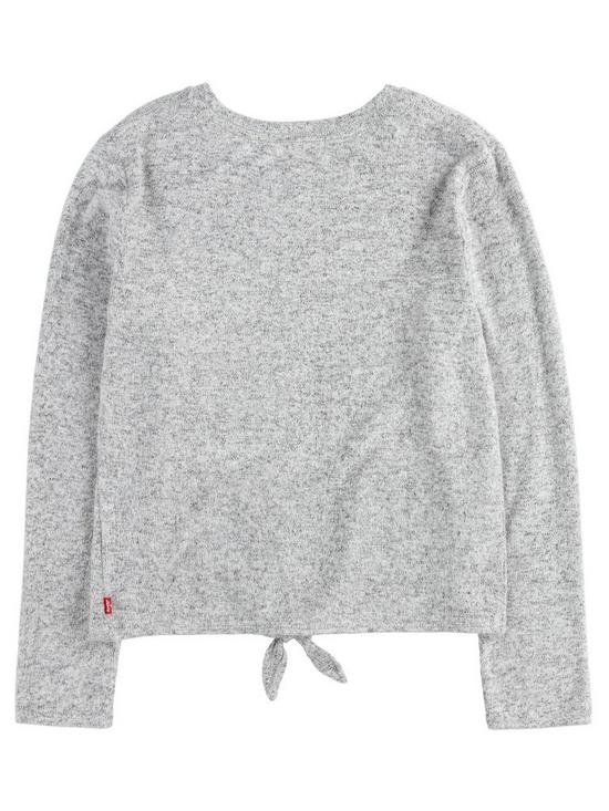 back image of levis-girls-long-sleeve-tie-front-logo-t-shirt-grey-marl