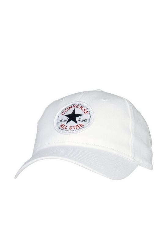 front image of converse-younger-chuck-patch-curved-brim-cap-white