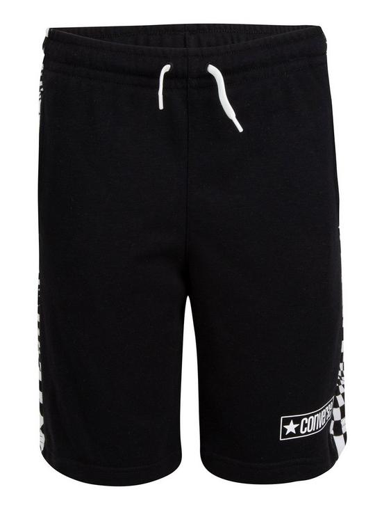 front image of converse-younger-boys-checker-blocked-shorts-black