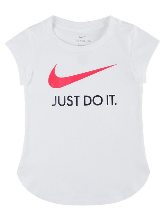 front image of nike-younger-girls-swoosh-just-do-it-ss-tee-white