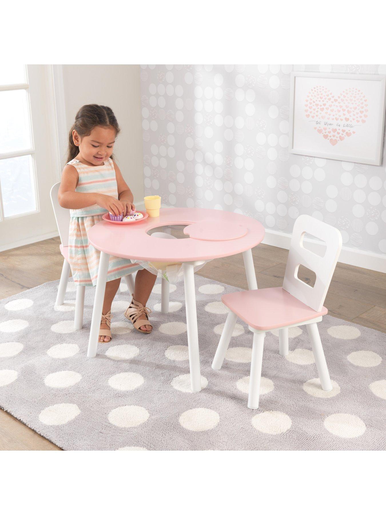 Kidkraft Round Storage Table and 2 Chairs Set White/Pink