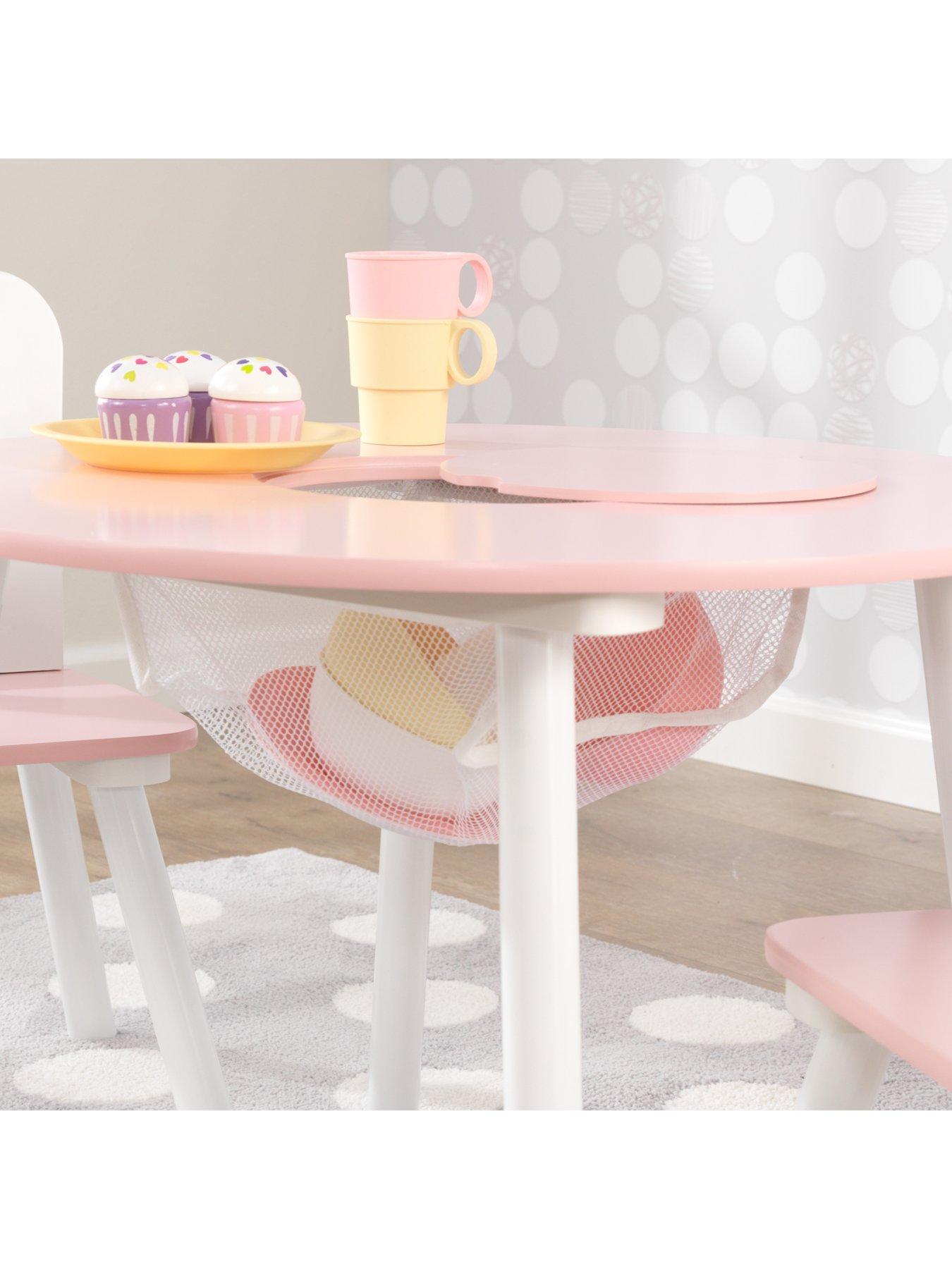 Kidkraft Round Storage Table and 2 Chairs Set White Pink