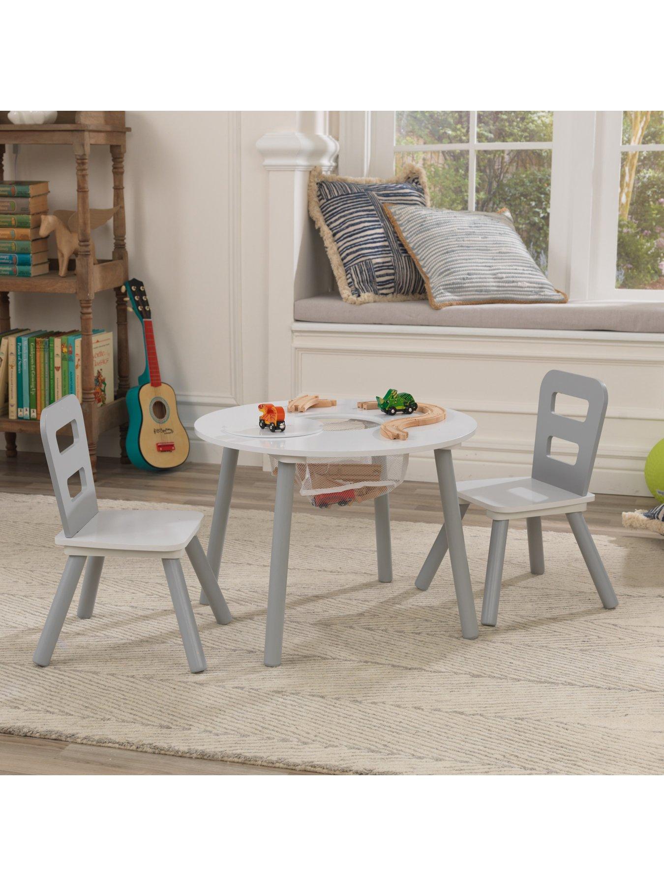 Round Storage Table and Set of 2 Chairs Grey White