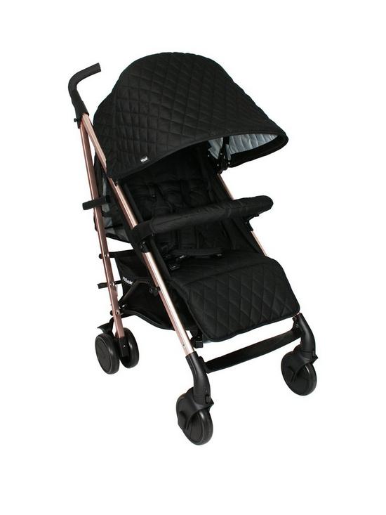 front image of my-babiie-billie-faiers-mb51-rose-gold-black-quilted-stroller