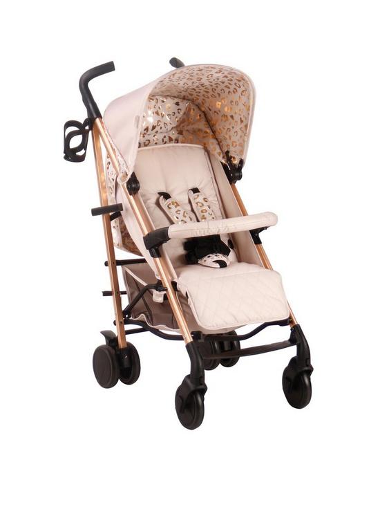 front image of my-babiie-believe-mb51-rose-gold-and-blush-leopard-stroller