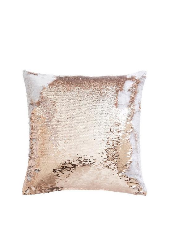 front image of tess-daly-sequin-rose-gold-cushion