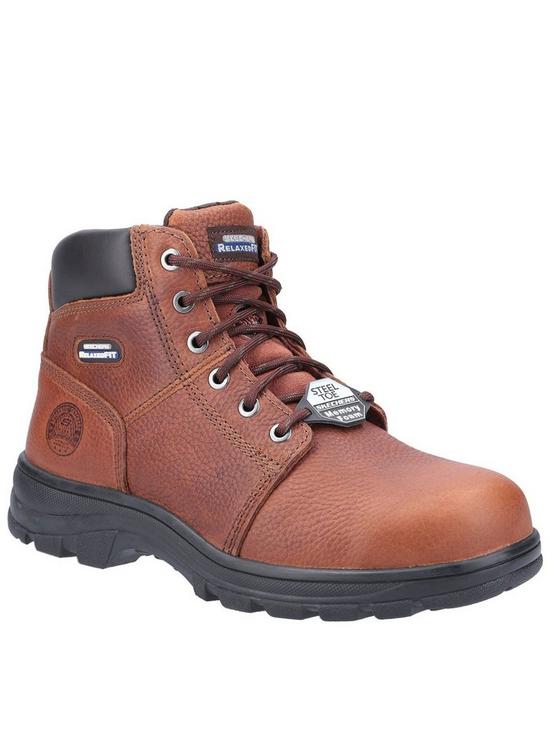front image of skechers-workshire-leather-safety-boots-brown