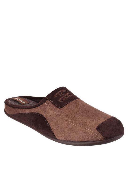 front image of cotswold-stanley-mule-slippers-brown
