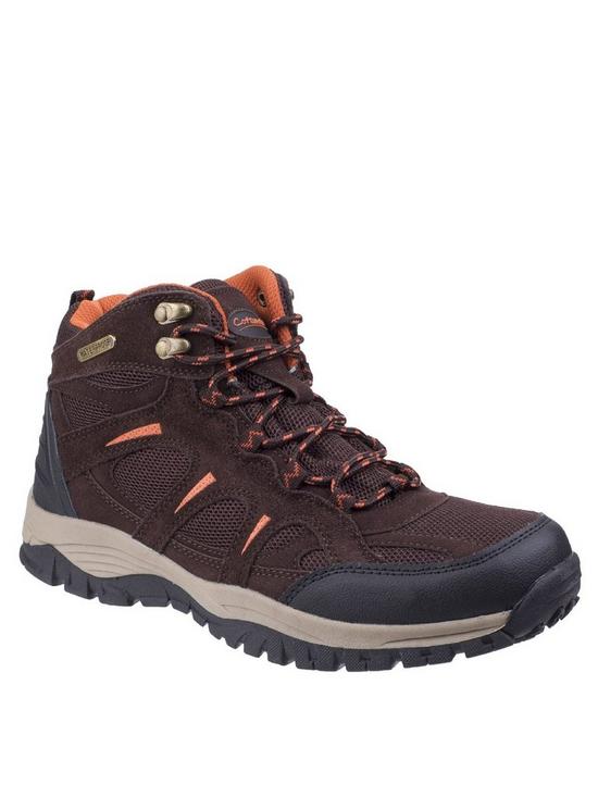 front image of cotswold-stowell-lace-up-walking-boots-dark-brown