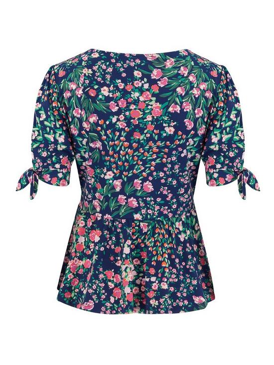 stillFront image of pour-moi-slinky-jersey-tie-sleeve-top-navy-floral