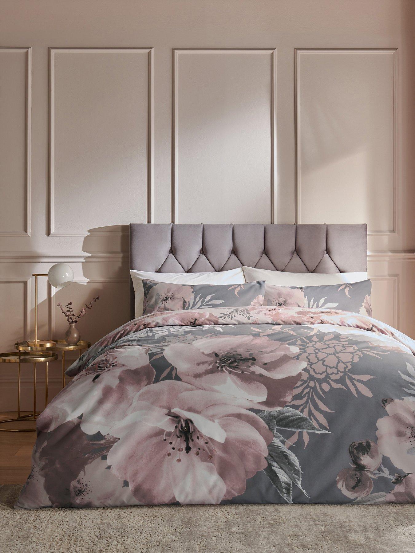 Catherine Lansfield Dramatic Floral Duvet Cover Set Grey Pink