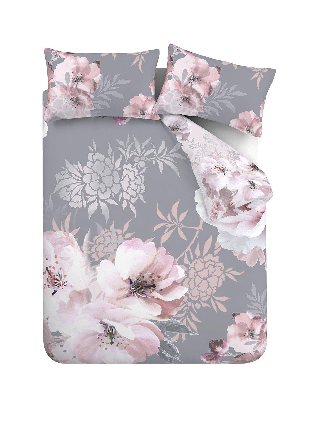 Catherine Lansfield Dramatic Floral Duvet Cover Set Grey Pink