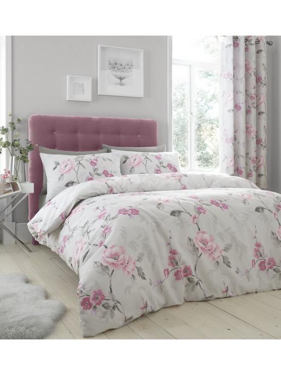 front image of catherine-lansfield-floral-trail-duvet-cover-set-grey