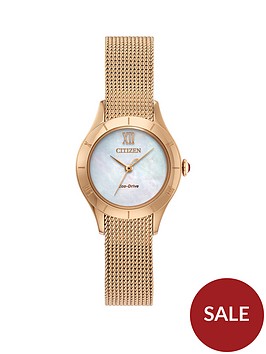 citizen-eco-drive-mother-of-pearl-dial-rose-gold-stainless-steel-mesh-strap-ladies-watch