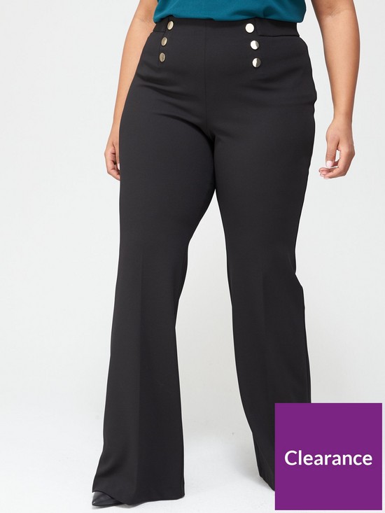 front image of v-by-very-curve-button-detail-wide-leg-trouser-black