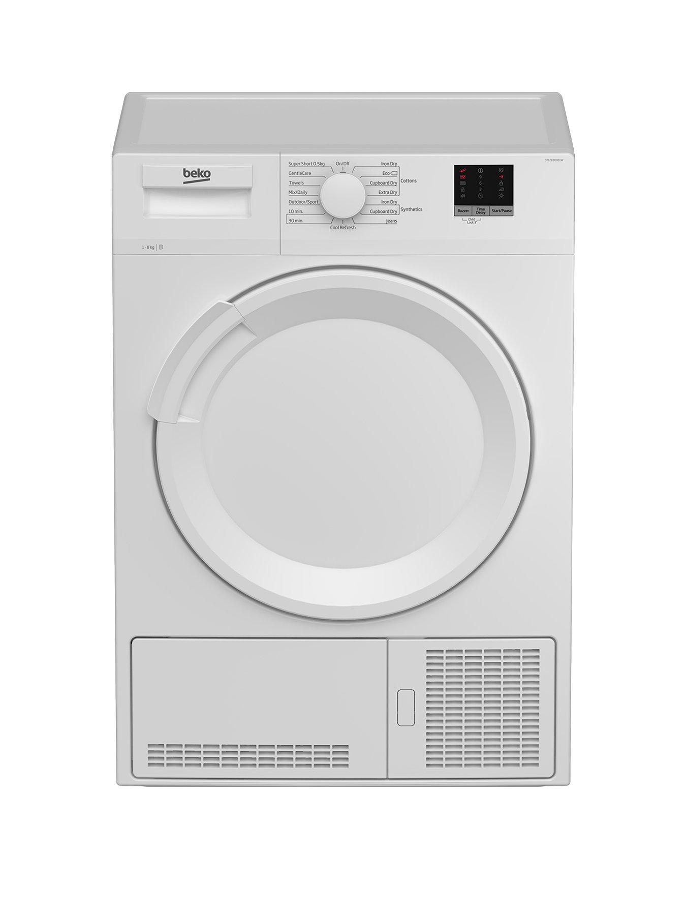 front image of beko-dtlce80051w-8kg-load-fullsize-condenser-sensor-tumble-dryer-white