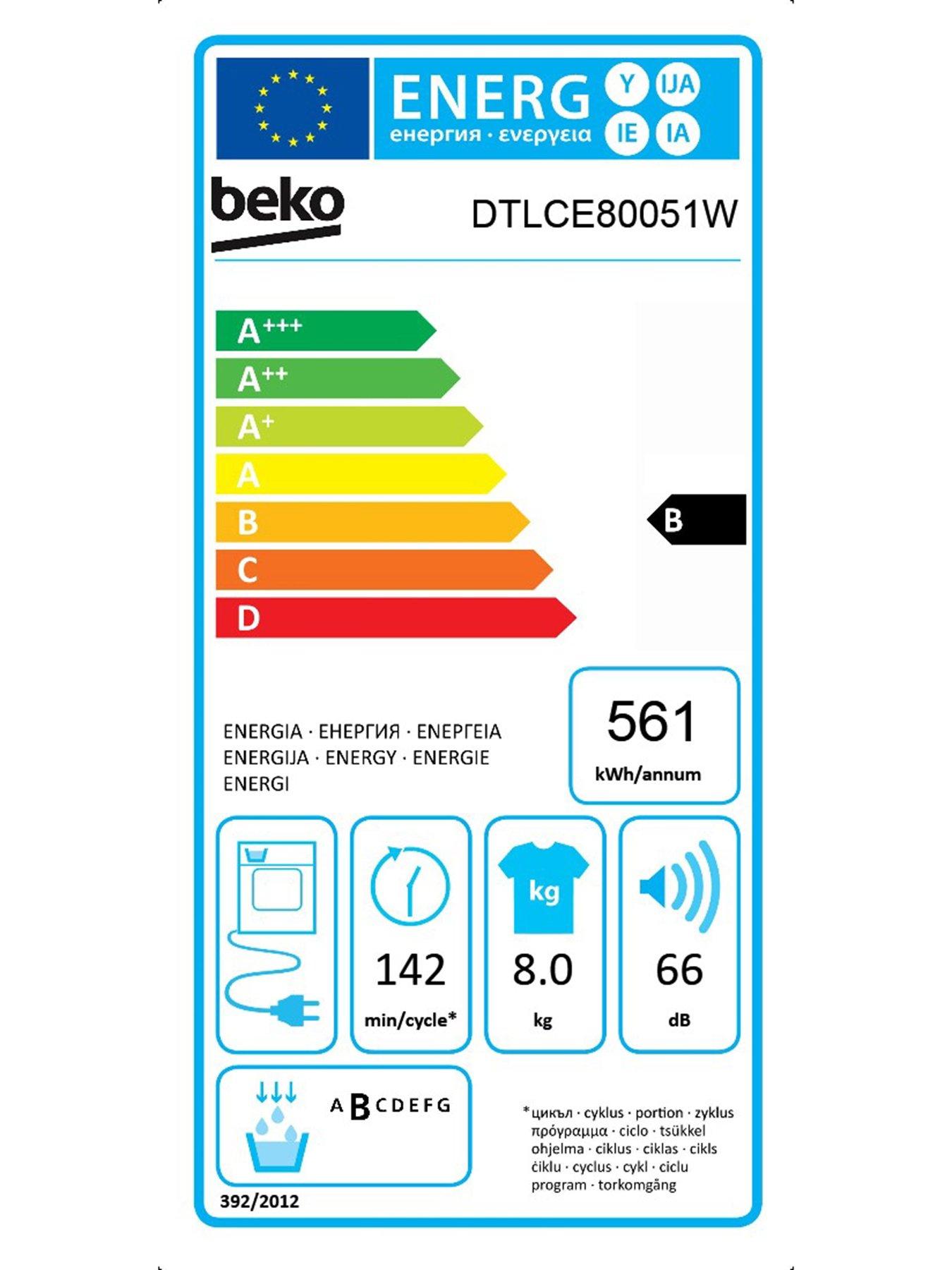 Image 7 of 7 of Beko DTLCE80051W 8kg Load Fullsize Condenser Sensor Tumble Dryer - White