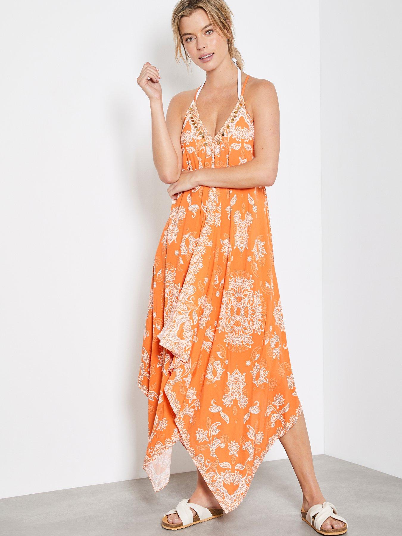 mint velvet orange spotted square neck top