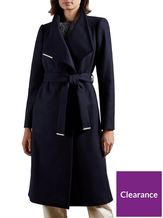 front image of ted-baker-mid-length-wool-wrap-coat-navy