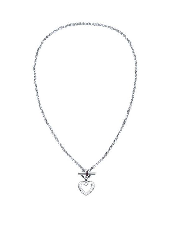 front image of tommy-hilfiger-heart-tbar-necklace