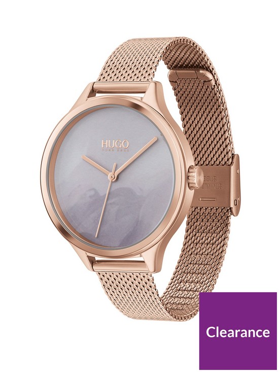 stillFront image of hugo-smash-grey-detailed-dial-rose-tone-mesh-bracelet-watch