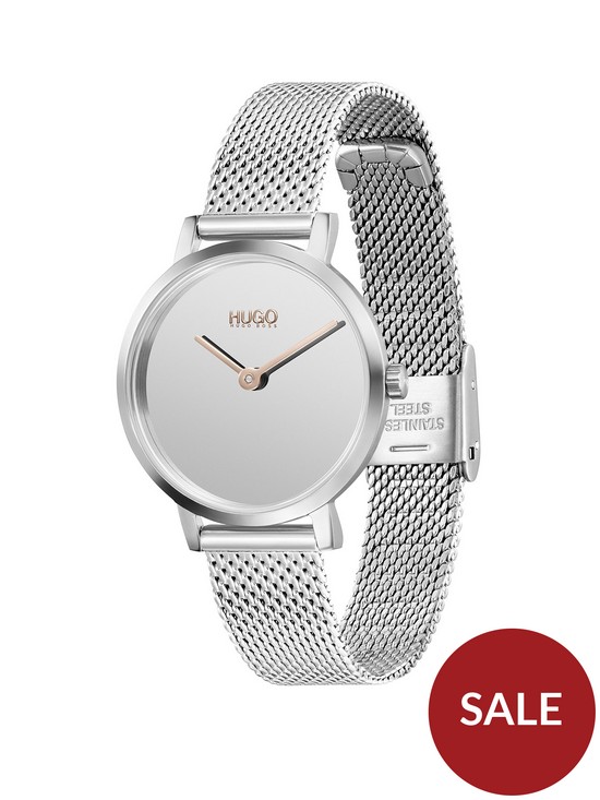 stillFront image of hugo-cherish-silver-dial-stainless-steel-mesh-bracelet-watch