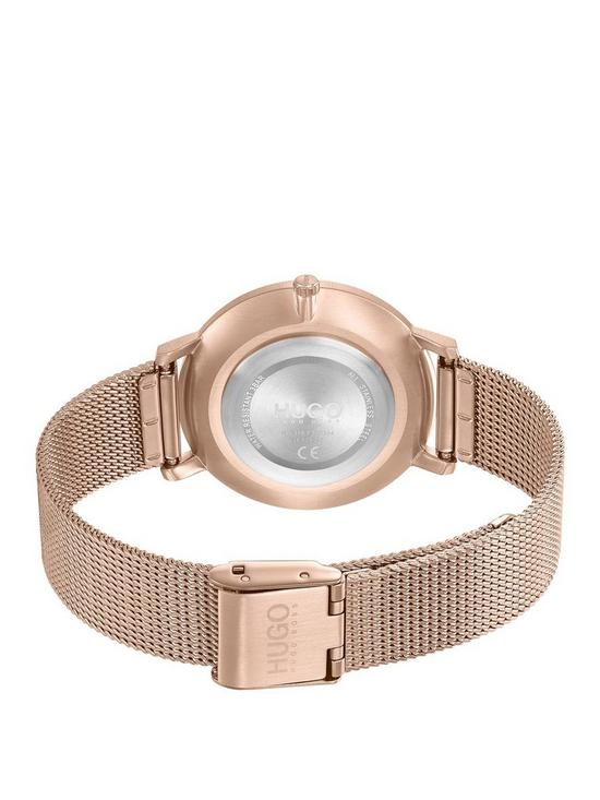 stillFront image of hugo-dream-white-dial-stainless-steel-rose-tone-mesh-bracelet-watch