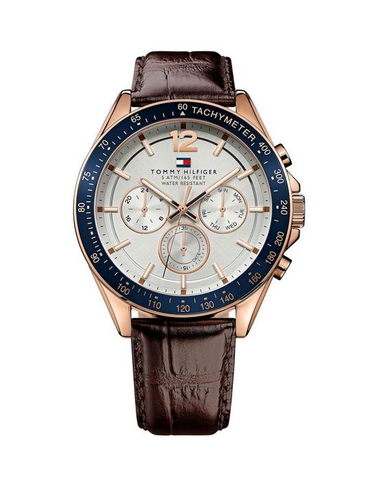 front image of tommy-hilfiger-white-multi-dial-brown-leather-strap-mens-watch