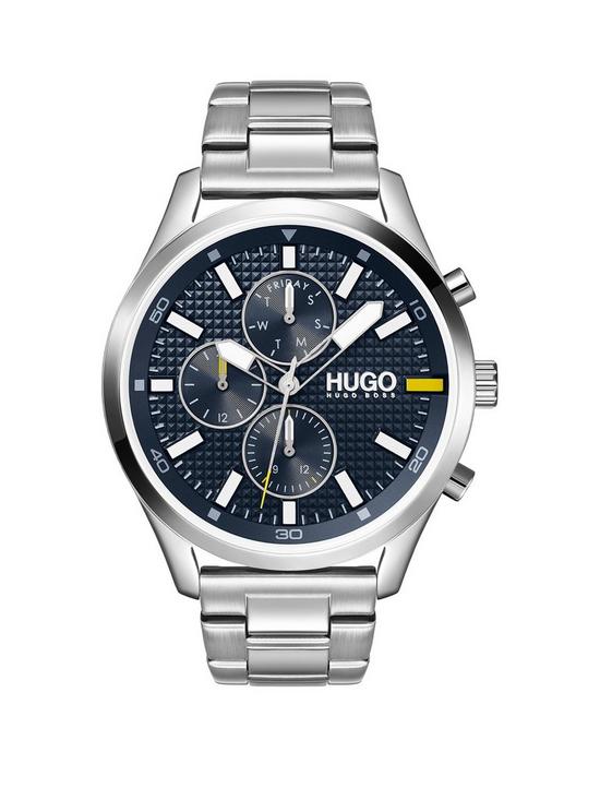 front image of hugo-chase-blue-chronograph-dialnbspstainless-steel-bracelet-watch