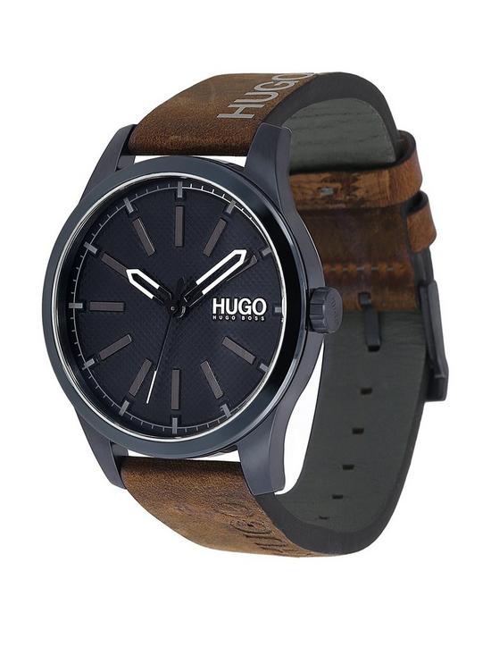 stillFront image of hugo-invent-blue-dial-tan-leather-strap-watch