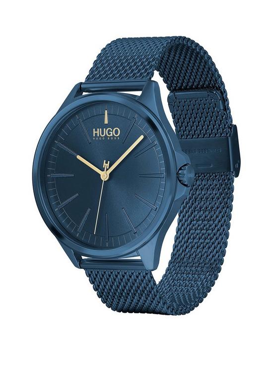 stillFront image of hugo-smash-blue-dial-blue-mesh-strap-watch