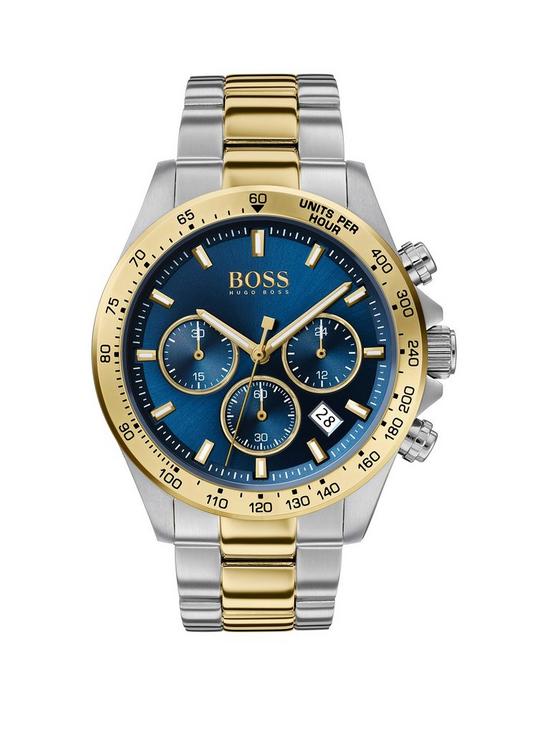 front image of boss-hero-sport-blue-chronograph-dial-two-tone-stainless-steel-braceletnbspmens-watch