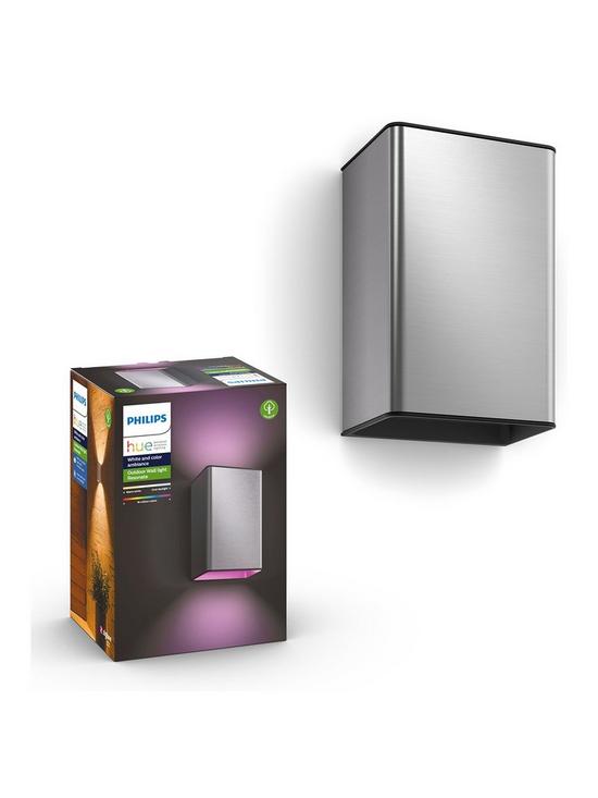 front image of philips-hue-resonate-hue-white-and-colour-ambience-wall-lantern-inox-2x8