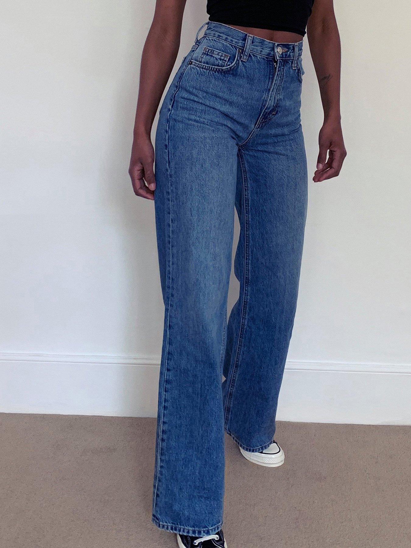 mid blue slim wide leg jeans