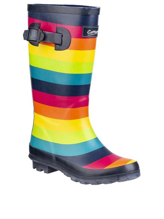 front image of cotswold-stripe-wellington-boots