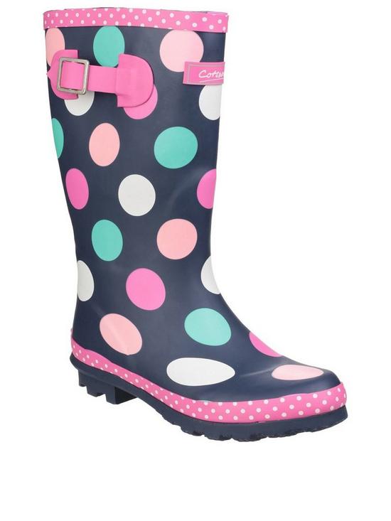 front image of cotswold-girls-spotty-wellington-boots