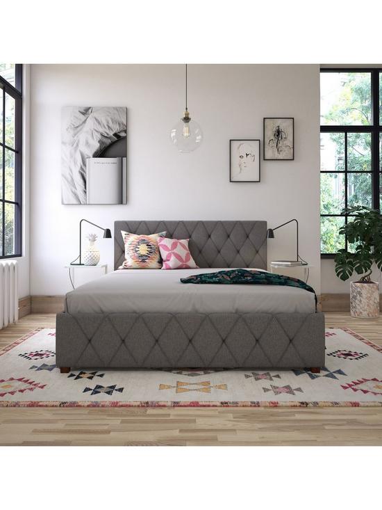 stillFront image of cosmoliving-by-cosmopolitan-elizabeth-linennbspbed-frame-with-storage-grey