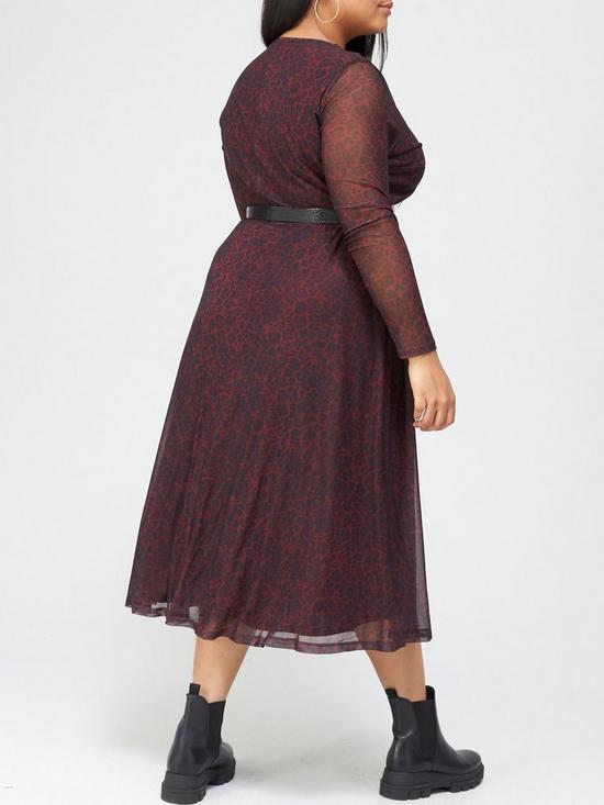 stillFront image of v-by-very-curve-printed-mesh-midi-dress-redanimal