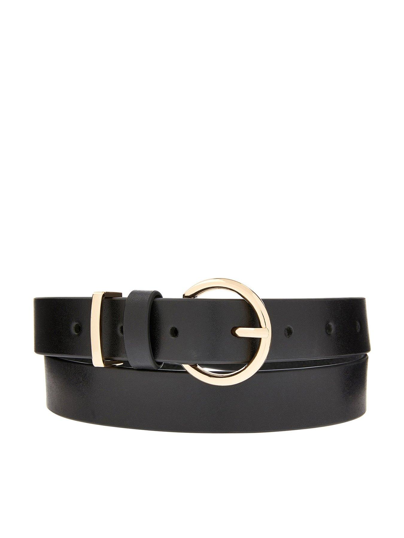 Accessorize Round Buckle Leather Jeans Belt - Black | littlewoods.com