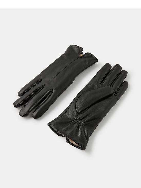 front image of accessorize-faux-fur-lined-leather-gloves-black