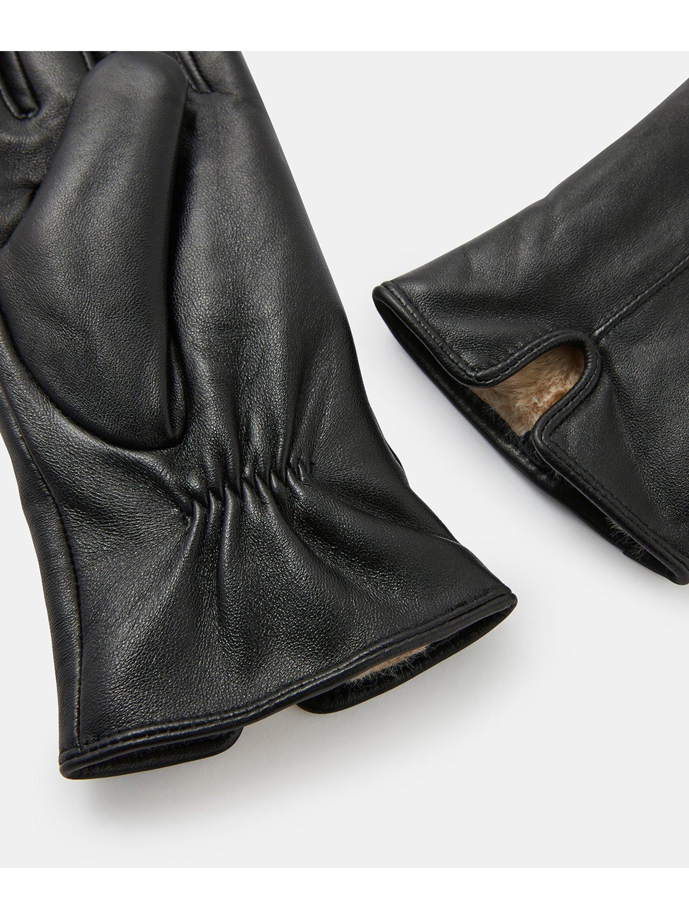 Accessorize Faux Fur Lined Leather Gloves Black
