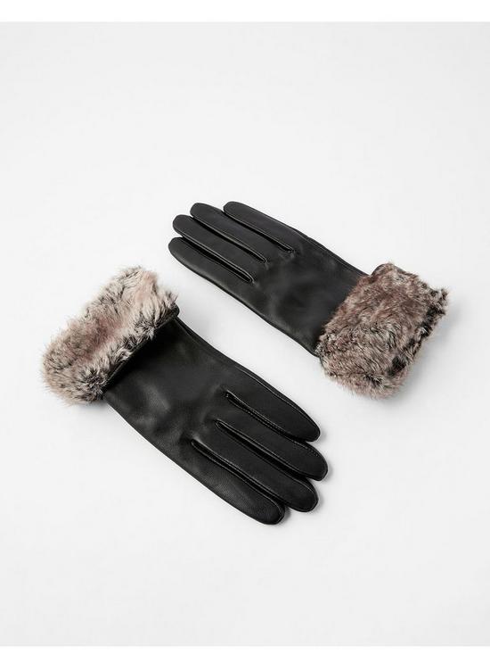 front image of accessorize-faux-fur-trim-leather-glove