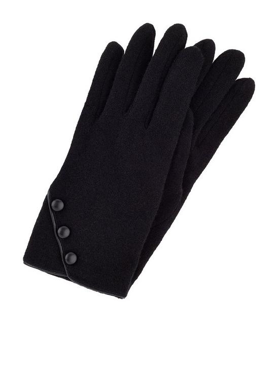 front image of accessorize-wool-glove-with-buttons-black